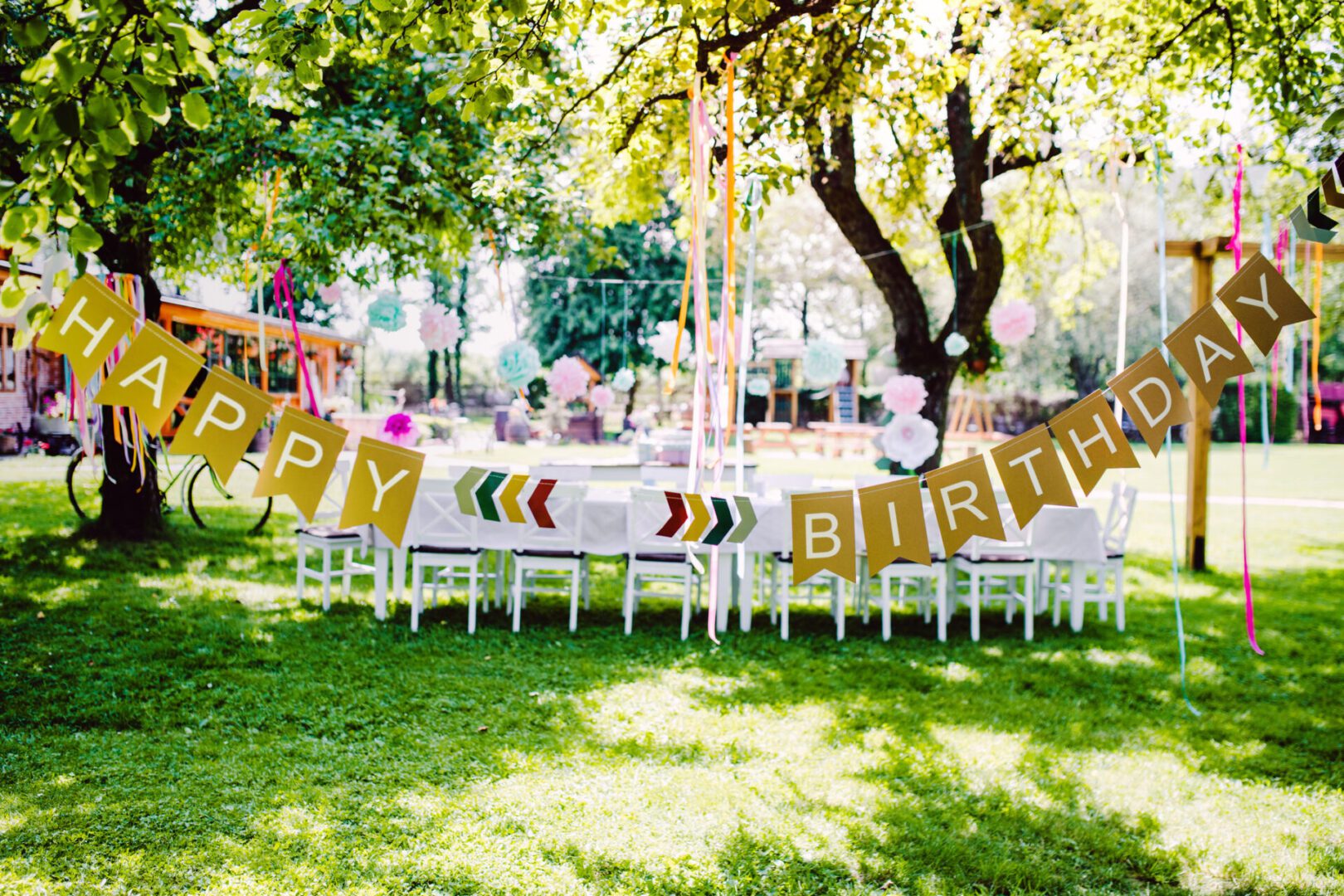 Garden birthday party with decorations