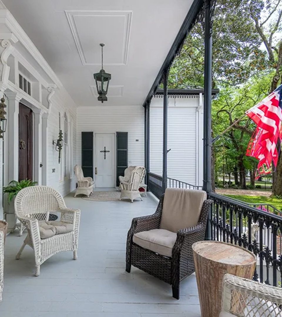 Elegant porch overlooking garden area