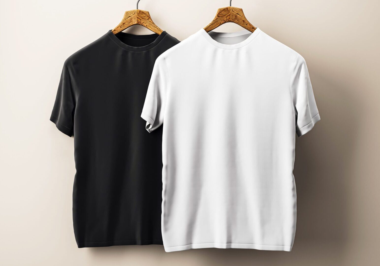 Black and white t-shirts on hangers